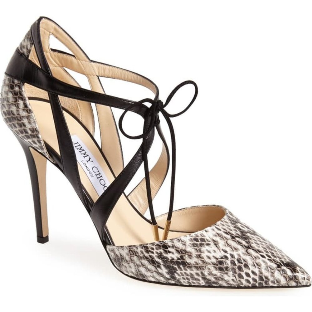 Jimmy Choo Lapris Snakeskin Ankle-Wrap Pump, 39.5